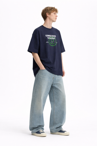 Conscious Thought” Graphic Oversized Navy T-Shirt