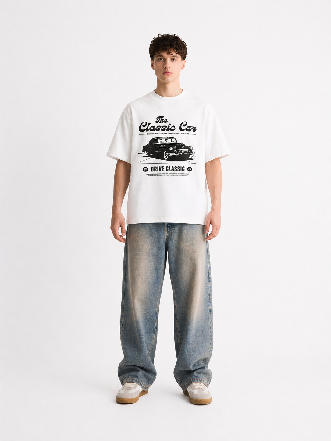 Vintage Classic Car Graphic Oversized T-Shirt – Dusty Pink