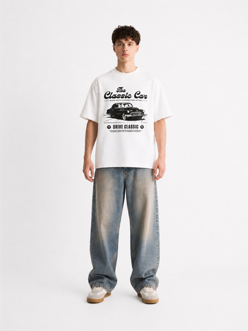 Vintage Classic Car Graphic Oversized T-Shirt – Dusty Pink