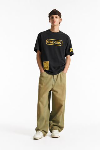 Core Unit” Utility Graphic Oversized Black T-Shirt