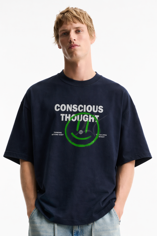 Conscious Thought” Graphic Oversized Navy T-Shirt