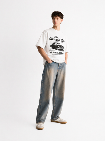 Vintage Classic Car Graphic Oversized T-Shirt – Dusty Pink