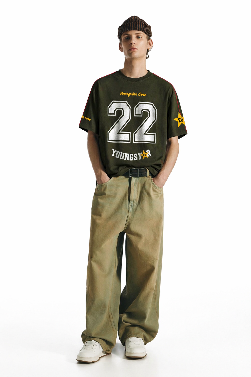 Youngster Core 22 Graphic Oversized T-Shirt (Olive Green)