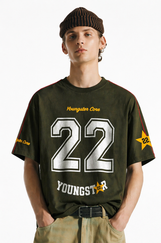 Youngster Core 22 Graphic Oversized T-Shirt (Olive Green)