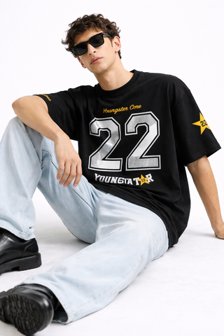 Classic Varsity “22Youngster Core” Oversized Black T-Shirt