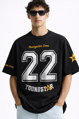 Classic Varsity “22Youngster Core” Oversized Black T-Shirt