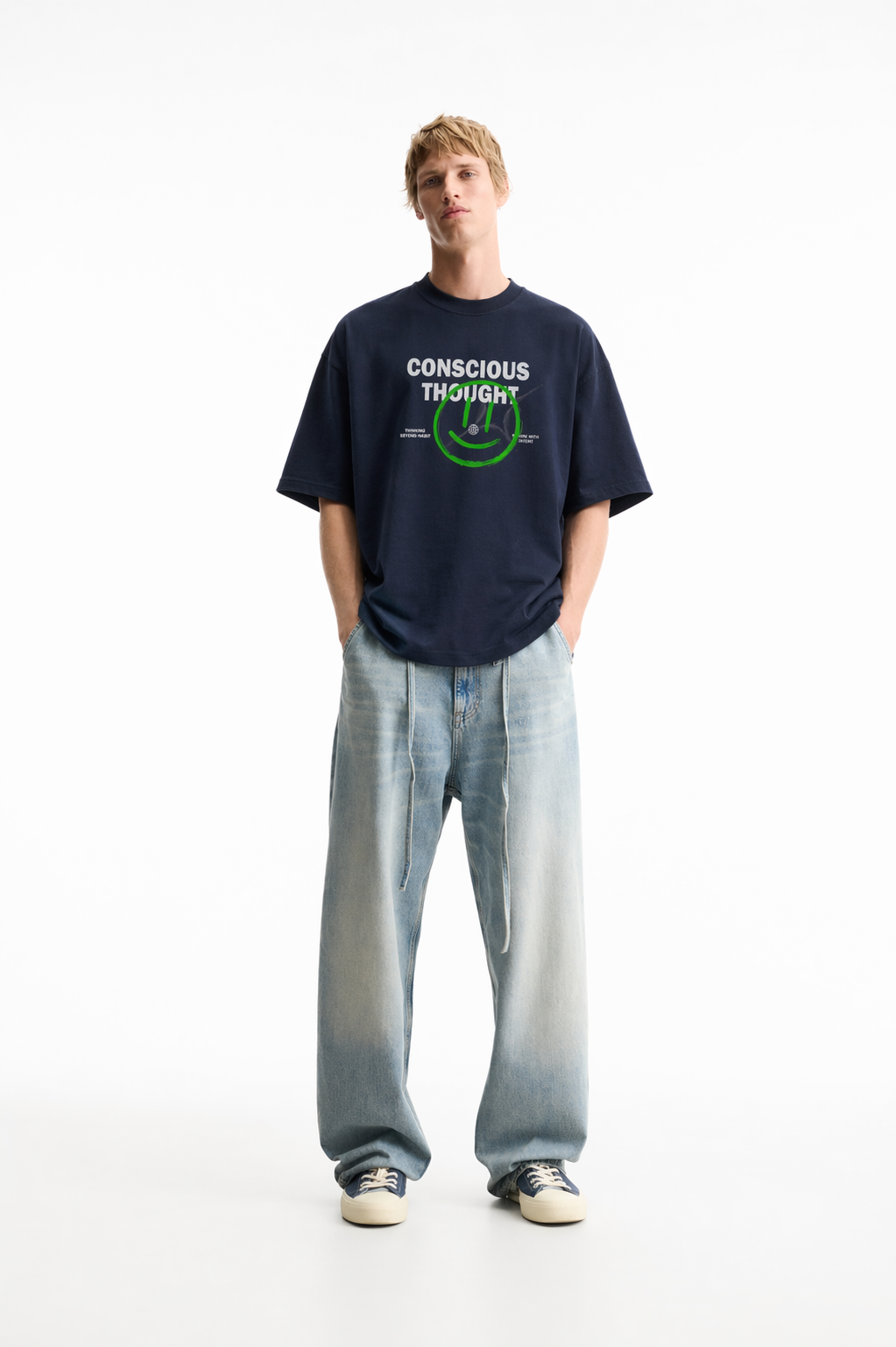 Conscious Thought” Graphic Oversized Navy T-Shirt