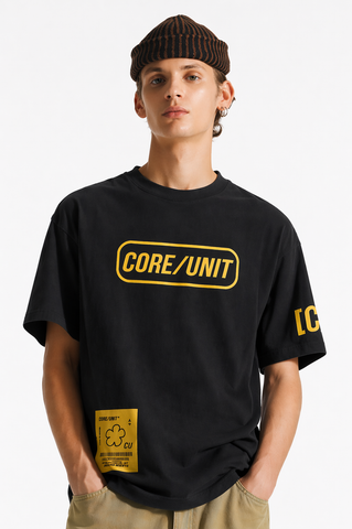Core Unit” Utility Graphic Oversized Black T-Shirt