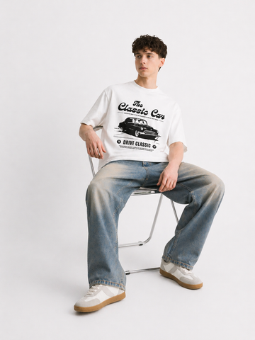 Vintage Classic Car Graphic Oversized T-Shirt – Dusty Pink