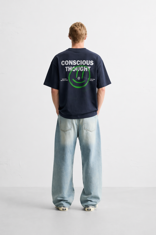 Conscious Thought” Graphic Oversized Navy T-Shirt
