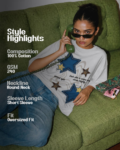 Women's Eternal Light Star Patch Oversized Graphic T-Shirt - 180 GSM Regular Fit