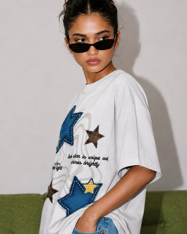 Women's Eternal Light Star Patch Oversized Graphic T-Shirt - 180 GSM Regular Fit