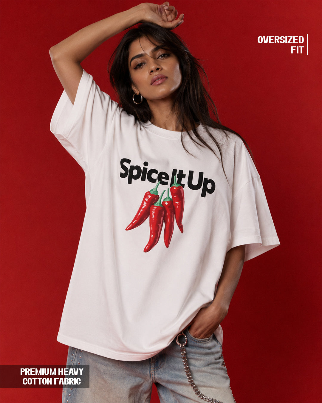 Women's Spice It Up Chili Graphic Oversized T-Shirt - 180 GSM Regular Fit