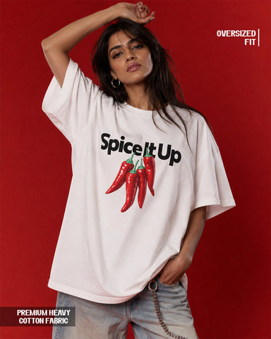 Women's Spice It Up Chili Graphic Oversized T-Shirt - 180 GSM Regular Fit
