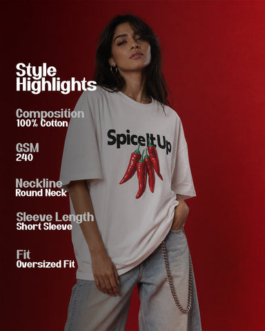 Women's Spice It Up Chili Graphic Oversized T-Shirt - 180 GSM Regular Fit
