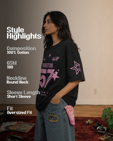 Women's Boston 57 Y2K Oversized Graphic T-Shirt - 180 GSM Regular Fit