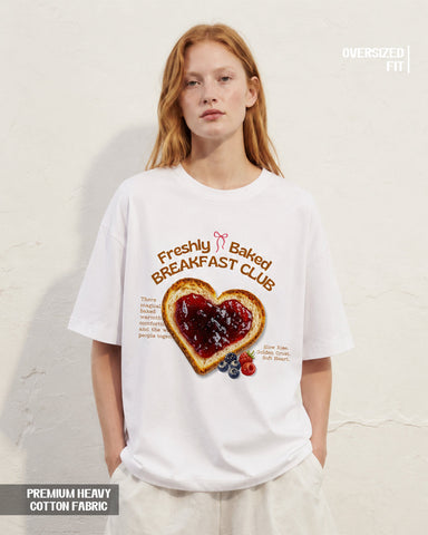 Women's Freshly Baked Breakfast Club Oversized Graphic T-Shirt - 180 GSM Regular Fit