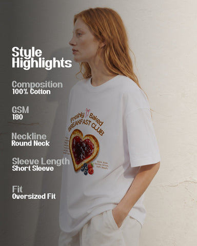 Women's Freshly Baked Breakfast Club Oversized Graphic T-Shirt - 180 GSM Regular Fit