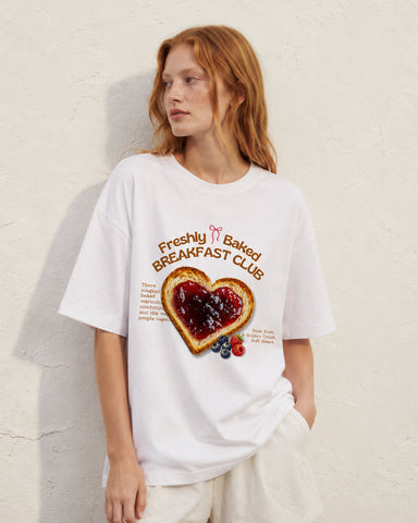 Women's Freshly Baked Breakfast Club Oversized Graphic T-Shirt - 180 GSM Regular Fit