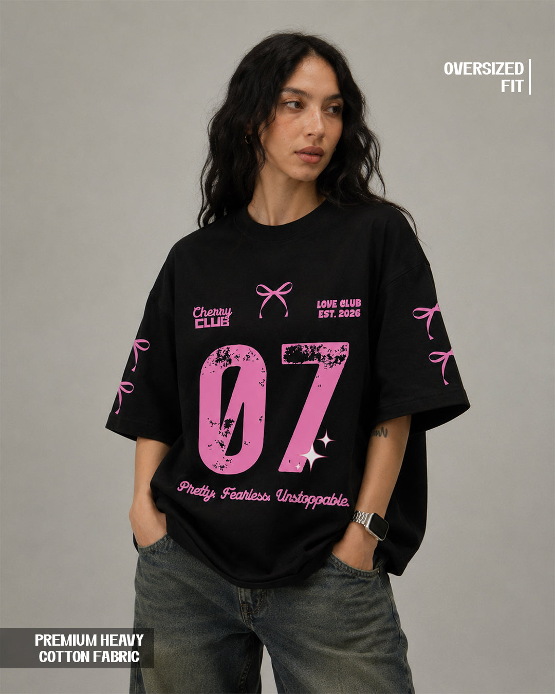 Women's Cherry Club 07 Oversized Graphic T-Shirt - 180 GSM Regular Fit