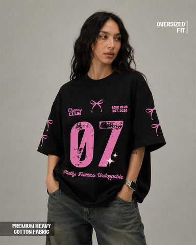 Women's Cherry Club 07 Oversized Graphic T-Shirt - 180 GSM Regular Fit