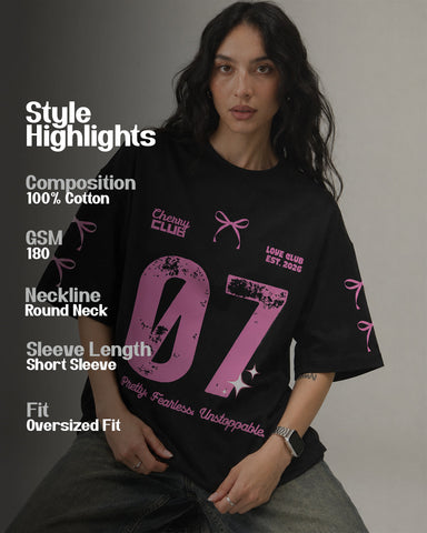 Women's Cherry Club 07 Oversized Graphic T-Shirt - 180 GSM Regular Fit