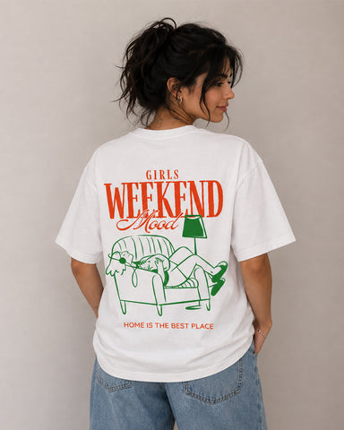 Women's Girls Weekend Mood Oversized Graphic T-Shirt - 180 GSM Regular Fit