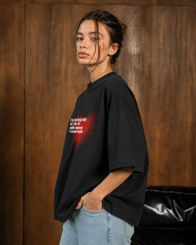 Women's I'm Boring Baby Heart Graphic Oversized T-Shirt - 180 GSM Regular Fit