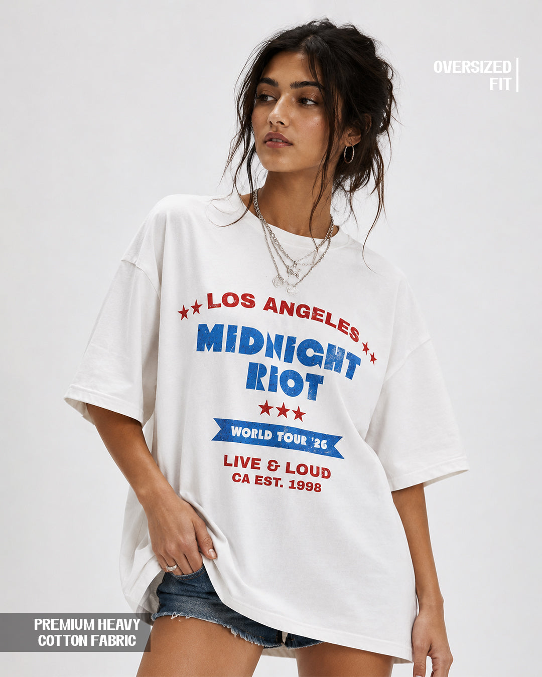 Women's Los Angeles Midnight Riot Oversized Graphic T-Shirt - 180 GSM Regular Fit