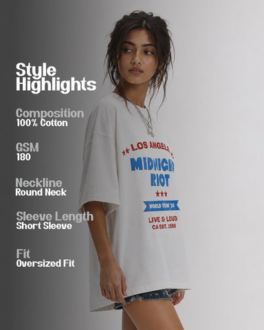 Women's Los Angeles Midnight Riot Oversized Graphic T-Shirt - 180 GSM Regular Fit