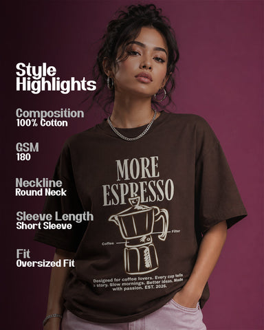 Women's Relaxed Fit Coffee Brown Oversized T-Shirt - 180 GSM Regular Fit