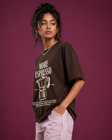 Women's Relaxed Fit Coffee Brown Oversized T-Shirt - 180 GSM Regular Fit