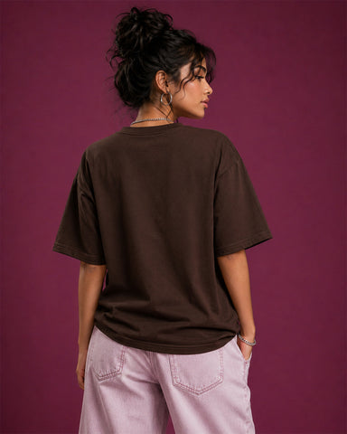 Women's Relaxed Fit Coffee Brown Oversized T-Shirt - 180 GSM Regular Fit