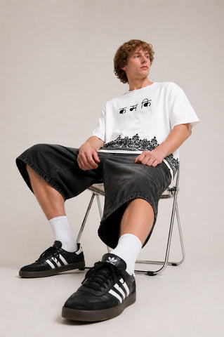 Ethnic Script Border Print Oversized White T-Shirt