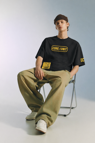 Core Unit” Utility Graphic Oversized Black T-Shirt
