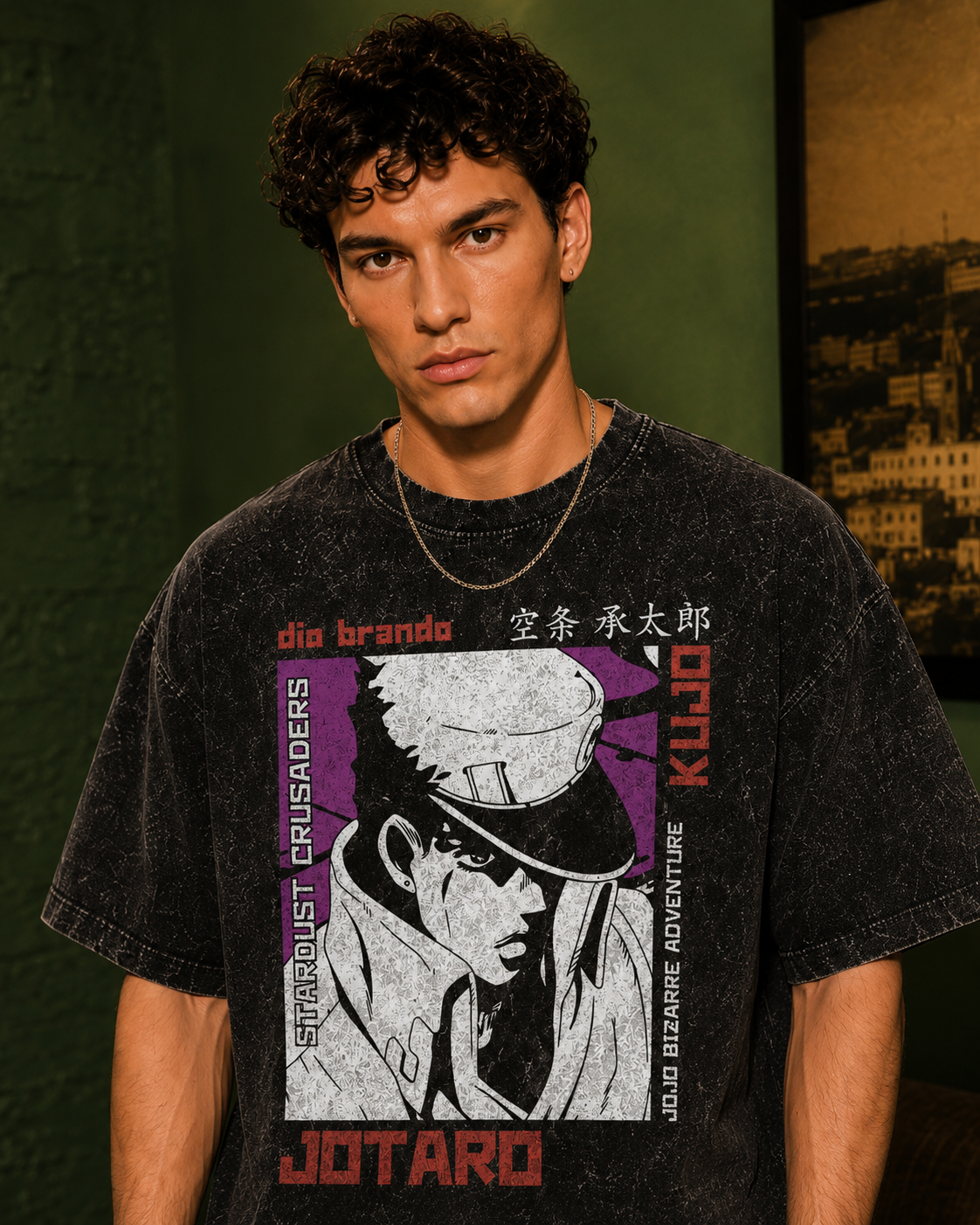 Jotaro Stardust Acid Wash Oversized T-Shirt
