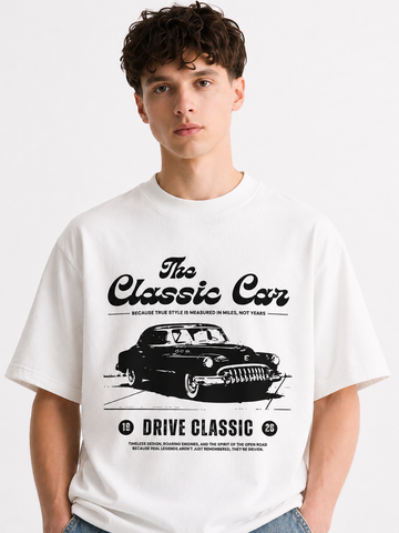 Vintage Classic Car Graphic Oversized T-Shirt – Dusty Pink