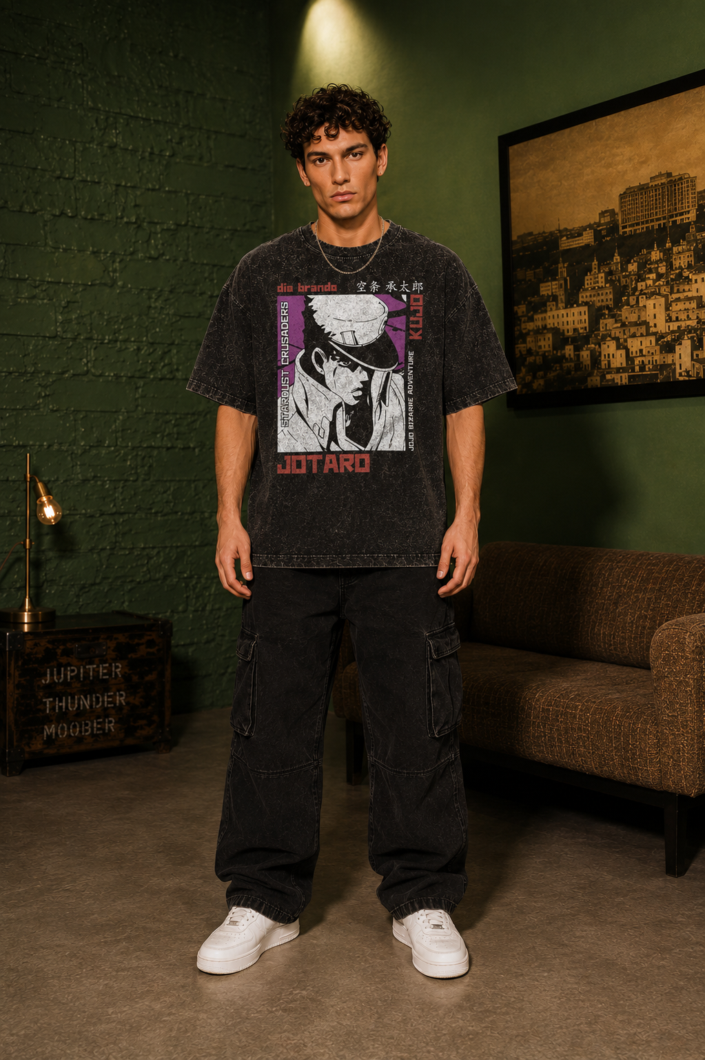 Jotaro Stardust Acid Wash Oversized T-Shirt