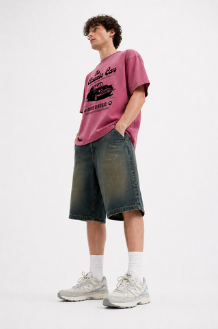 Vintage Classic Car Graphic Oversized T-Shirt – Dusty Pink