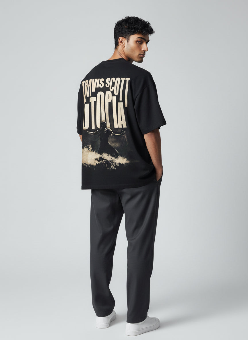 Utopia Statement Oversized T-Shirt – Black