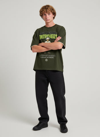 Social Introvert Oversized T-Shirt – Olive Green
