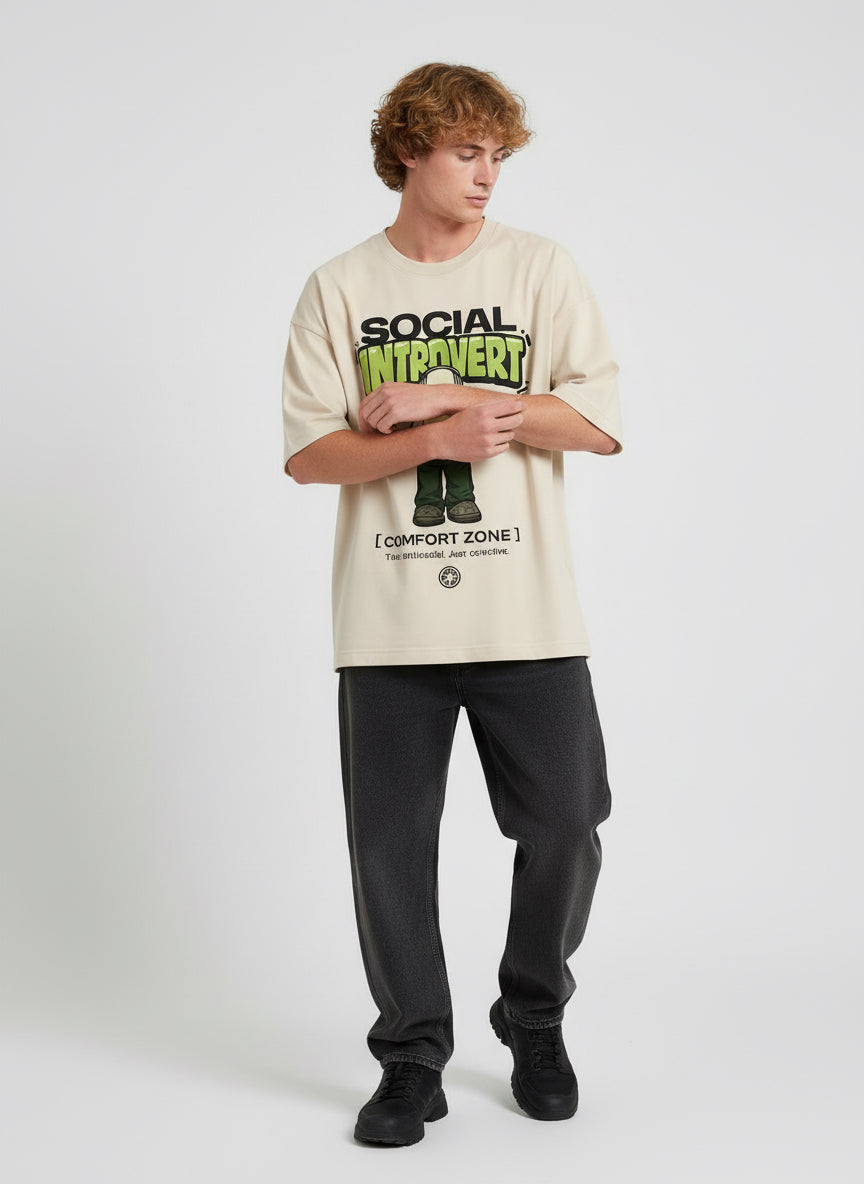 Social Introvert Oversized T-Shirt – Beige