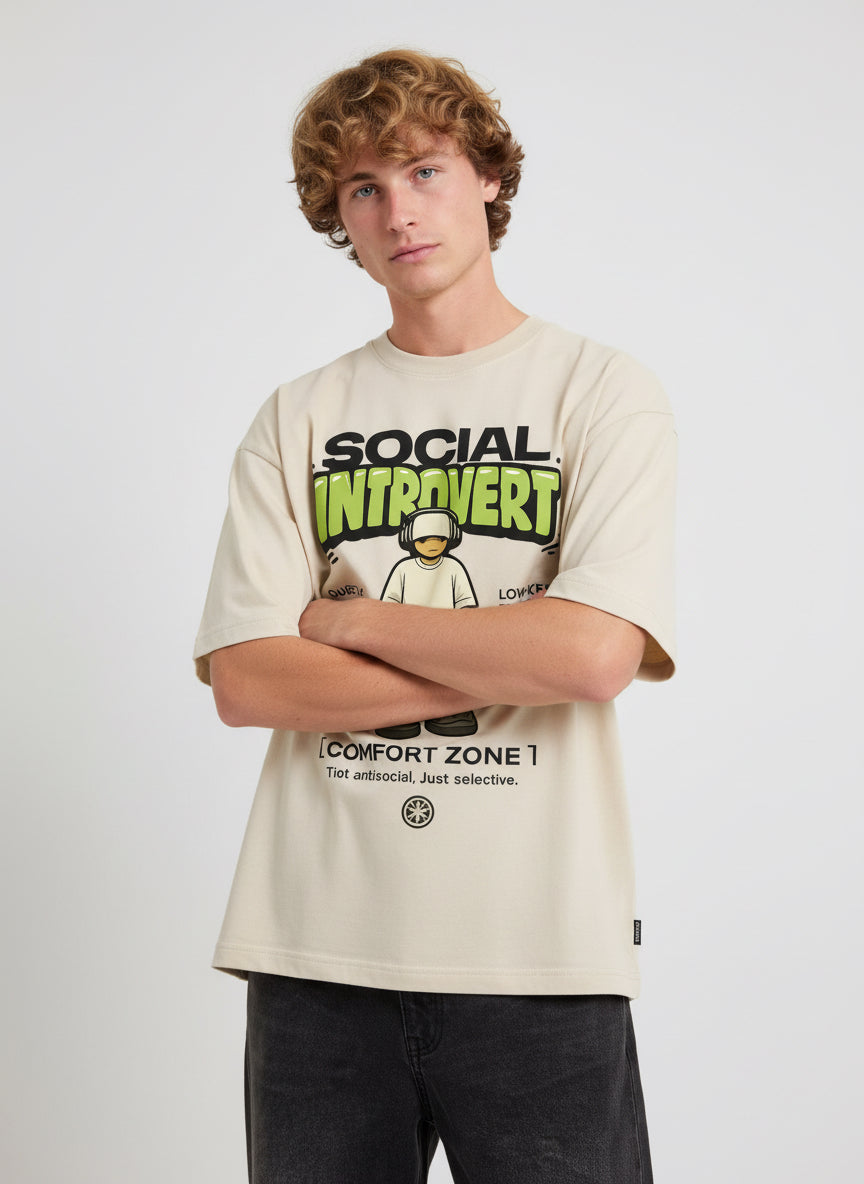 Social Introvert Oversized T-Shirt – Beige