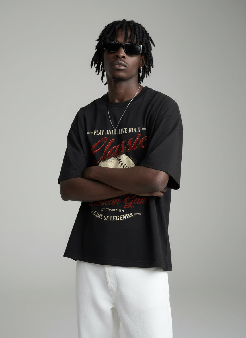 Classic American Game Oversized T-Shirt – Black