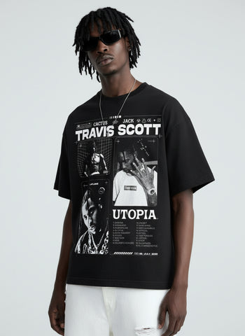 Utopia Collage Oversized T-Shirt – Black