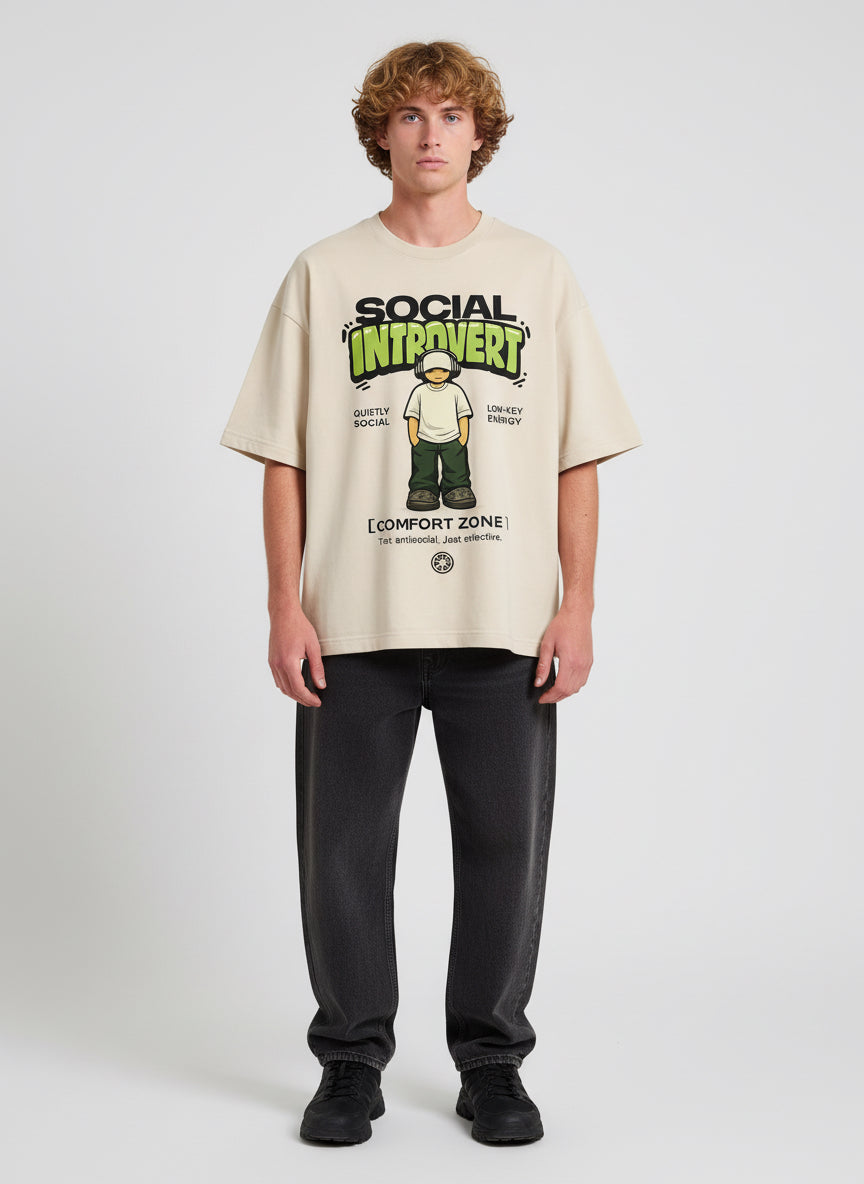 Social Introvert Oversized T-Shirt – Beige