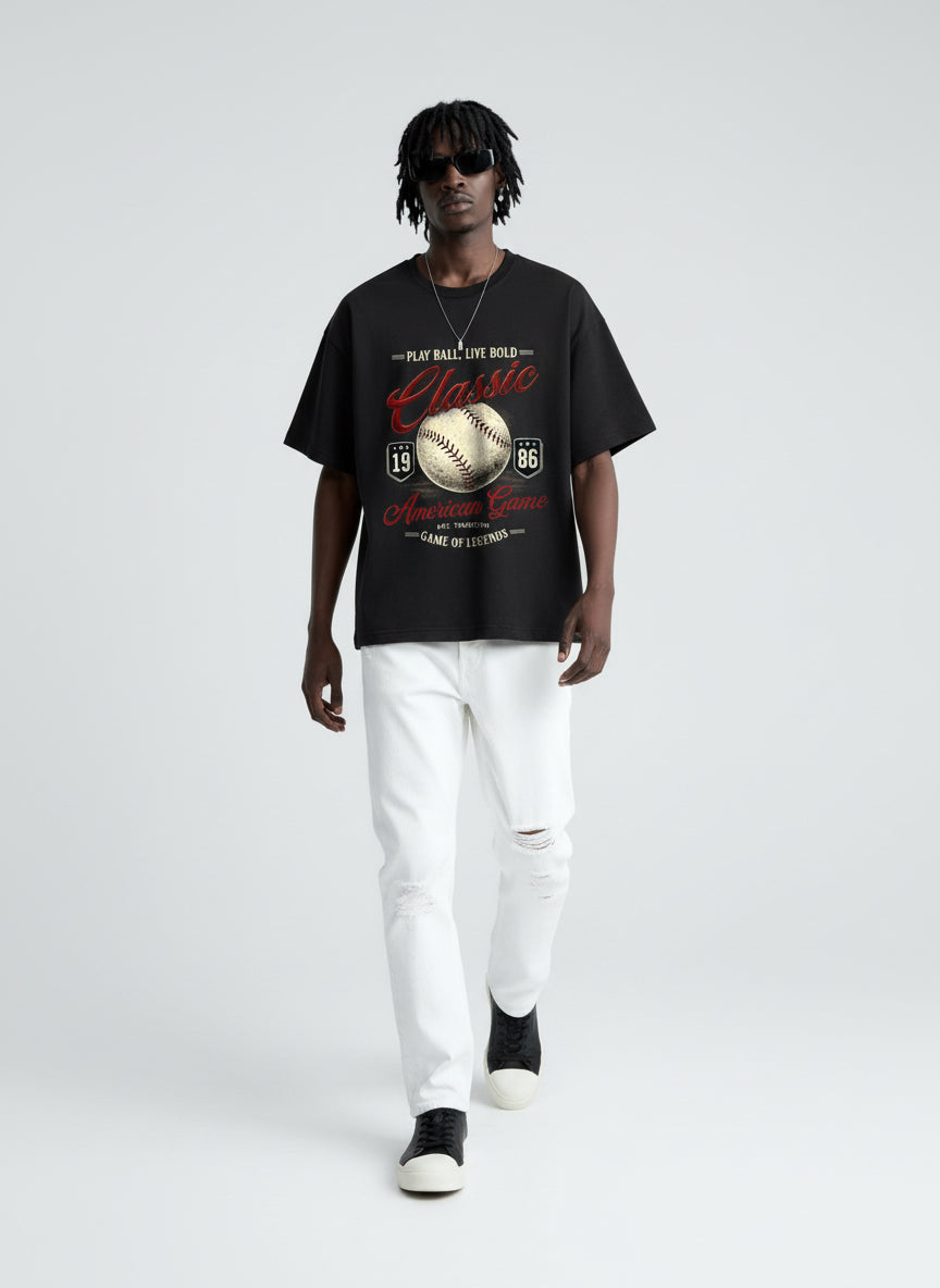 Classic American Game Oversized T-Shirt – Black